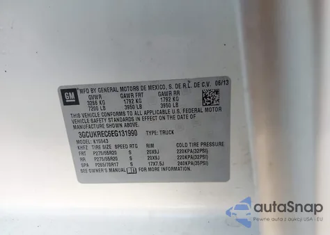 2014 Chevrolet Silverado 1500 1Lt z USA, uszkodzony, nr VIN 3GCUKREC6EG131990